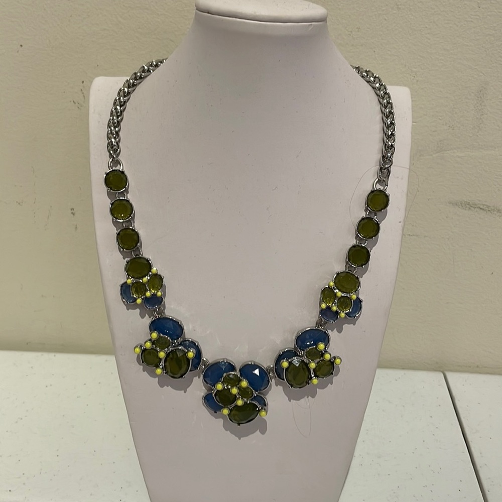 Talbots Green & Blue Glass Necklace with Silver Chain